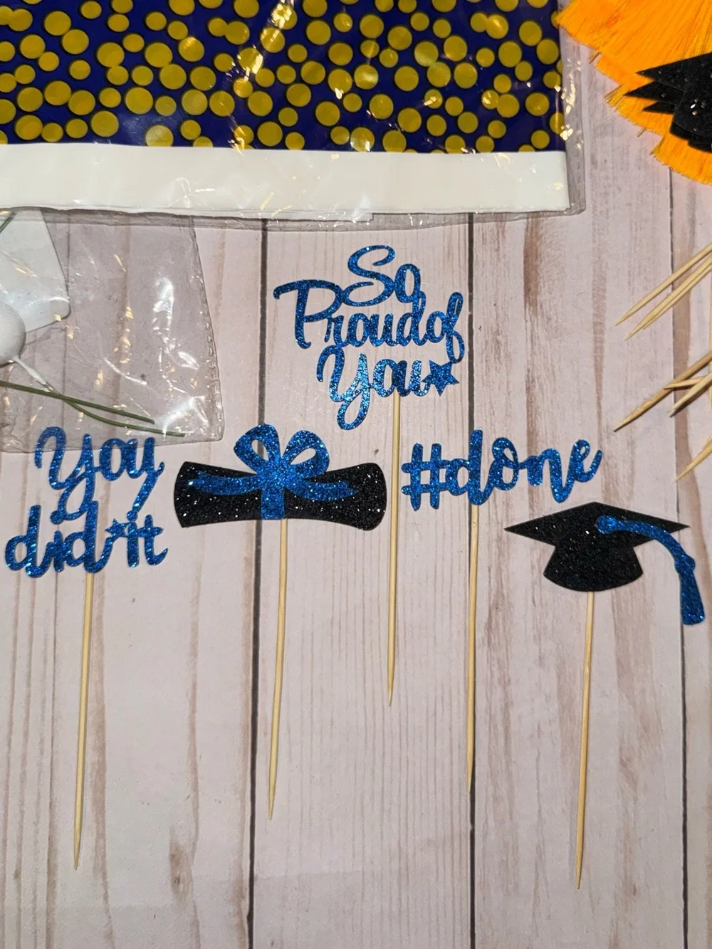 Blue and gold graduation party supplies